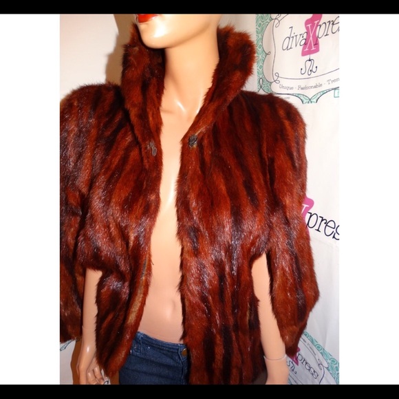 Vintage Brown Authentic Mink Fur Poncho Size L-3x - Picture 2 of 5